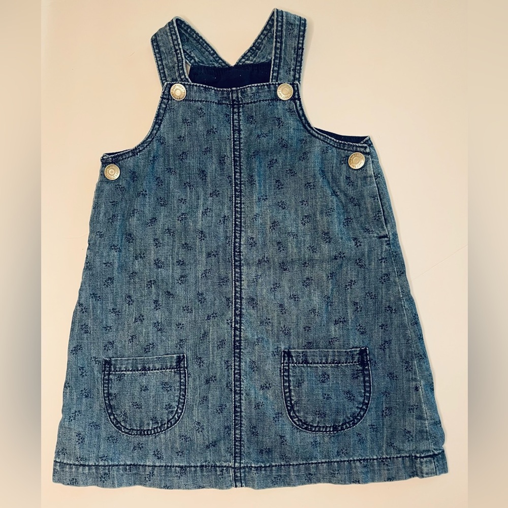 H&M Denim Overall Dress Toddler Size 12-18 Months Navy Flowery Print‎ All Over